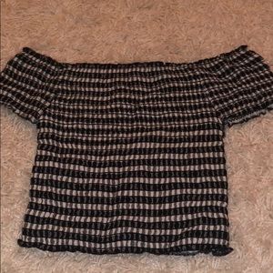 Kendall & Kylie Gingham Off the Shoulder Crop Top